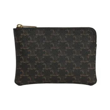 CELINE Triomphe Artificial Leather Coin Purses Card Holders Men's Black