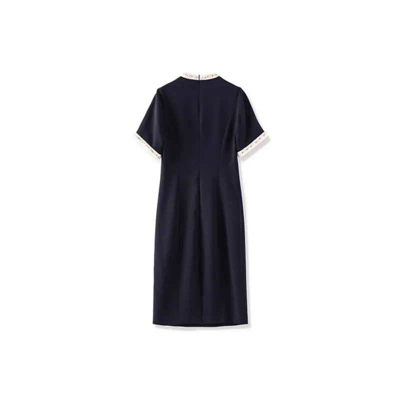 CHARM PICK Short Sleeved Dress Women's Navy Blue-1