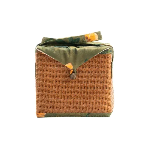 ALOENEY Rattan Storage Bag Unisex Green Black/Umber