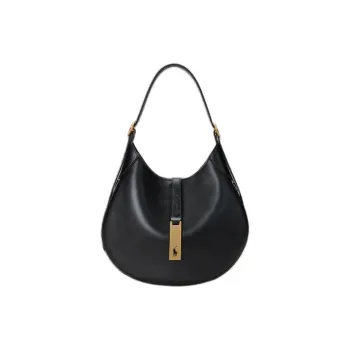 Polo Ralph Lauren Polo ID Cow Leather One Shoulder Handbag Crossbody Bag Small Size Women's Black