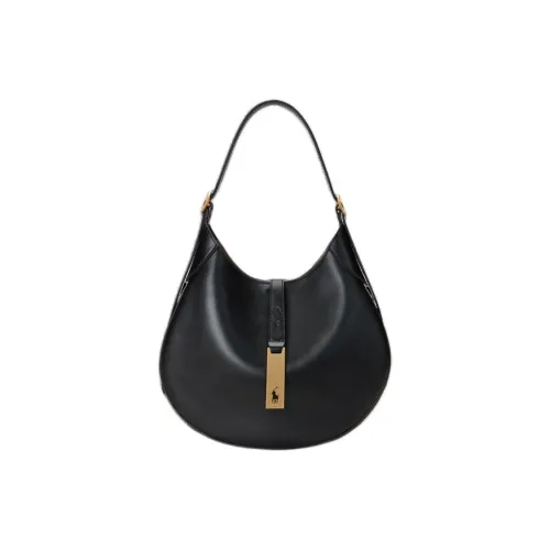 Polo Ralph Lauren Polo ID Cow Leather One Shoulder Handbag Crossbody Bag Small Size Women's Black