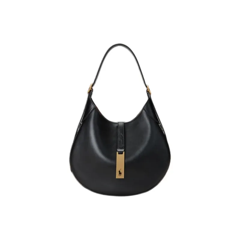 Polo Ralph Lauren Polo ID Cow Leather One Shoulder Handbag Crossbody Bag Small Size Women's Black-0