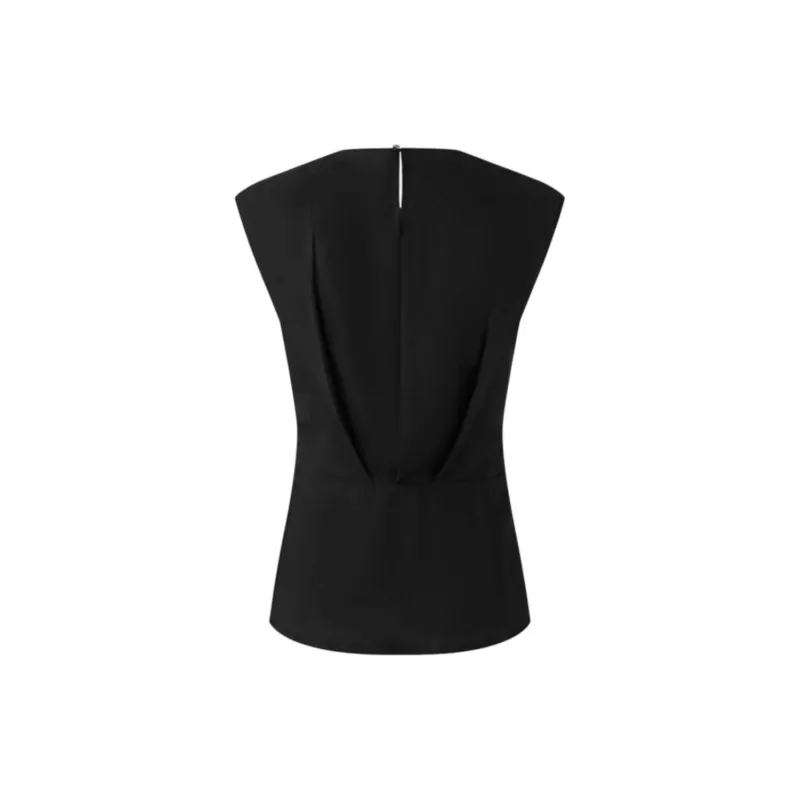 KARL LAGERFELD Solid Color Crew Neck Sleeveless T Shirt Women's Black-1