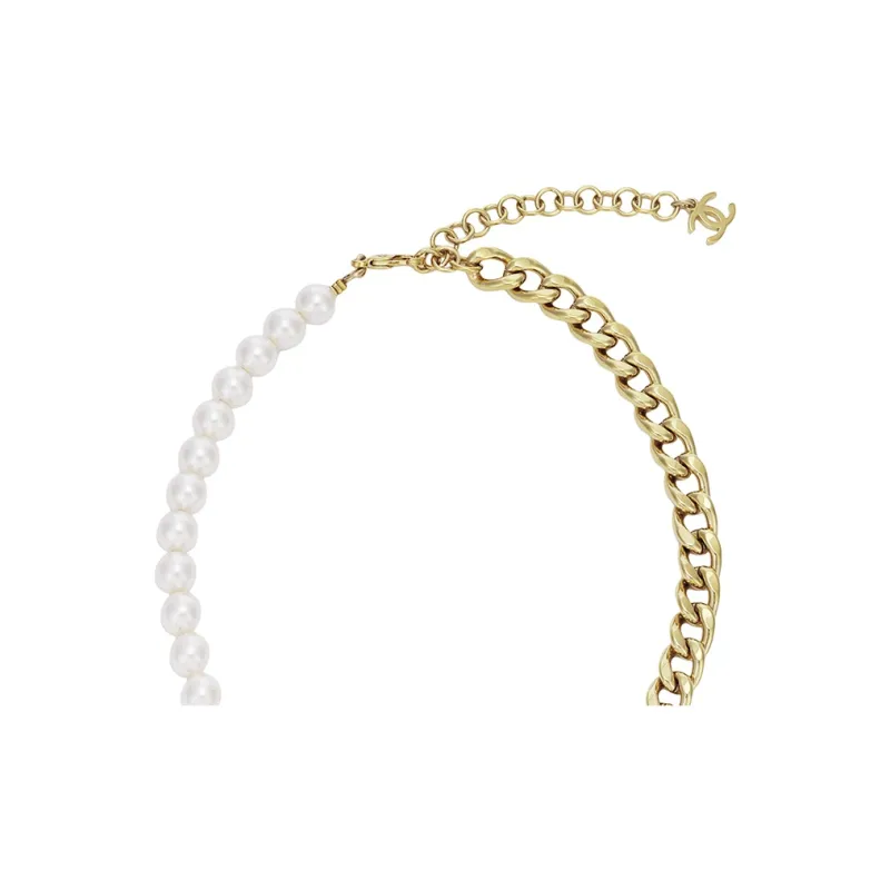 CHANEL Metal, Artificial Pearl, Rhinestone Necklaces Women's Gold-3