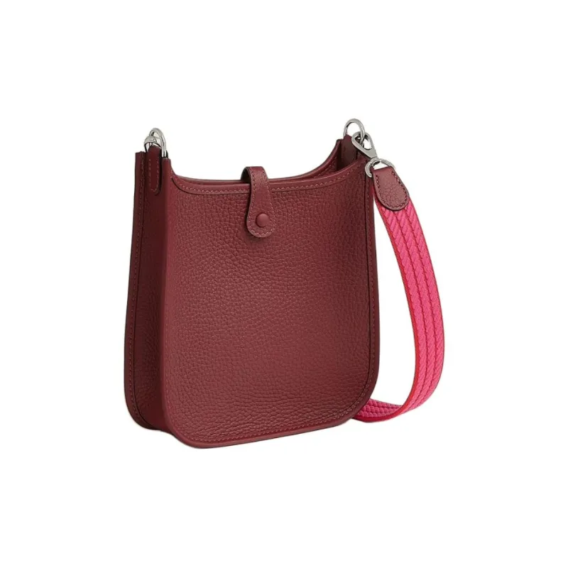 HERMES Evelyne Clemence Bullock Leather Shoulder Bag Crossbody Bag Women's Rouge Red With Pink Accents-2