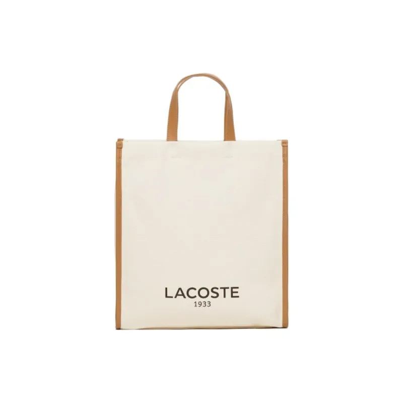LACOSTE Cotton Tote Bag Shopping Bag Shoulder Bag Crossbody Bag Handbag Women's Beige & Brown-1
