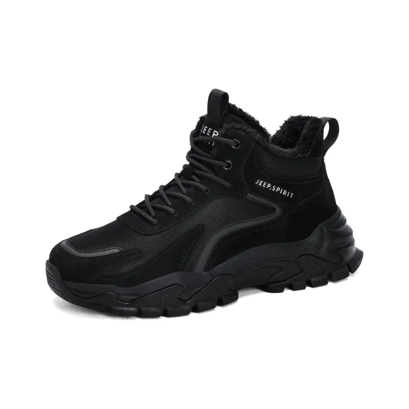 JEEP SPIRIT Anti Slip Wear Resistant Impact Resistant Lightweight Warm Rebound High Top Outdoor Shoes Men's Black-3