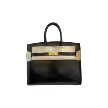 HERMES Birkin Box Leather Birkin Bag Handbag Regular Women's Noir Black