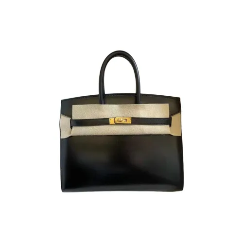 HERMES Birkin Box Leather Birkin Bag Handbag Regular Women's Noir Black