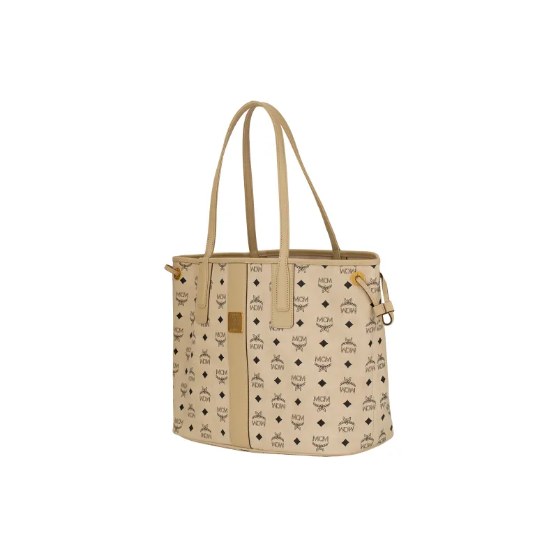 MCM Liz Visetos Canvas Letter Bag, Tote Bag, Shopping Bag, Shoulder Bag Medium Size Women's Beige & Black-1
