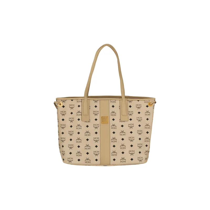 MCM Liz Visetos Canvas Letter Bag, Tote Bag, Shopping Bag, Shoulder Bag Medium Size Women's Beige & Black-0