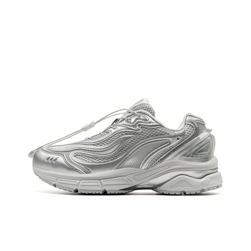 KIKS x XTEP Wind And Fire RETRO Wear-Resistant Height Increasing Low-Top Casual Shoes Women's Silver/Moonstone Gray-0