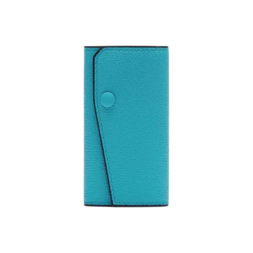 Valextra Solid Color Millepunte Calfskin Key Fowler Women's Sapphire Blue