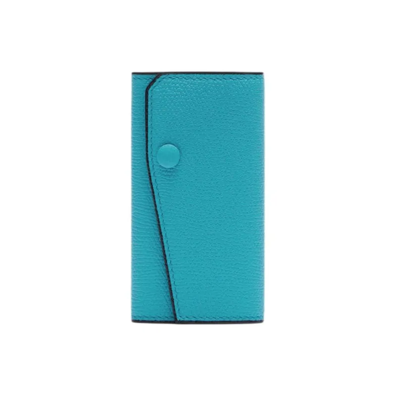 Valextra Solid Color Millepunte Calfskin Key Pouch Women's Sapphire Blue-0