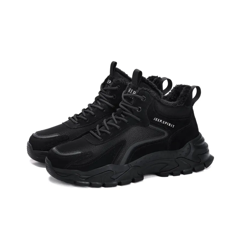 JEEP SPIRIT Anti Slip Wear Resistant Impact Resistant Lightweight Warm Rebound High Top Outdoor Shoes Men's Black-4