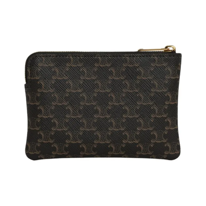 CELINE Triomphe Artificial Leather Coin Purses Card Holders Men's Black-2