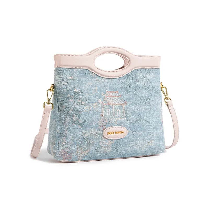MACKJANICE PU One Shoulder Handbags Women's Blue And White Embroidered Pink-2