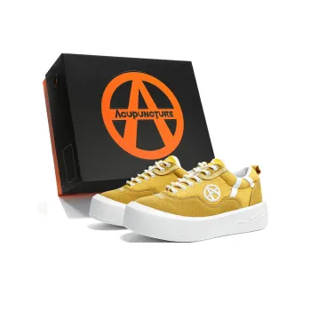 Acupuncture Slip Resistant Low Top Skateboard Shoes Unisex Light Banana Yellow Box