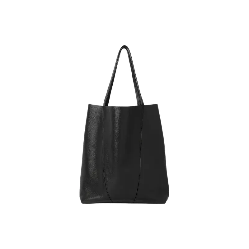 Chloe Cow Leather Tote Bag Shopping Bag Handbag Shoulder Bag Large Size Women's Black-3