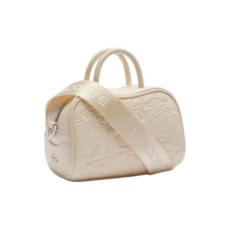 LACOSTE Leather Shoulder Bag, Crossbody Bag, Handbag Mini Women's Ecru-1
