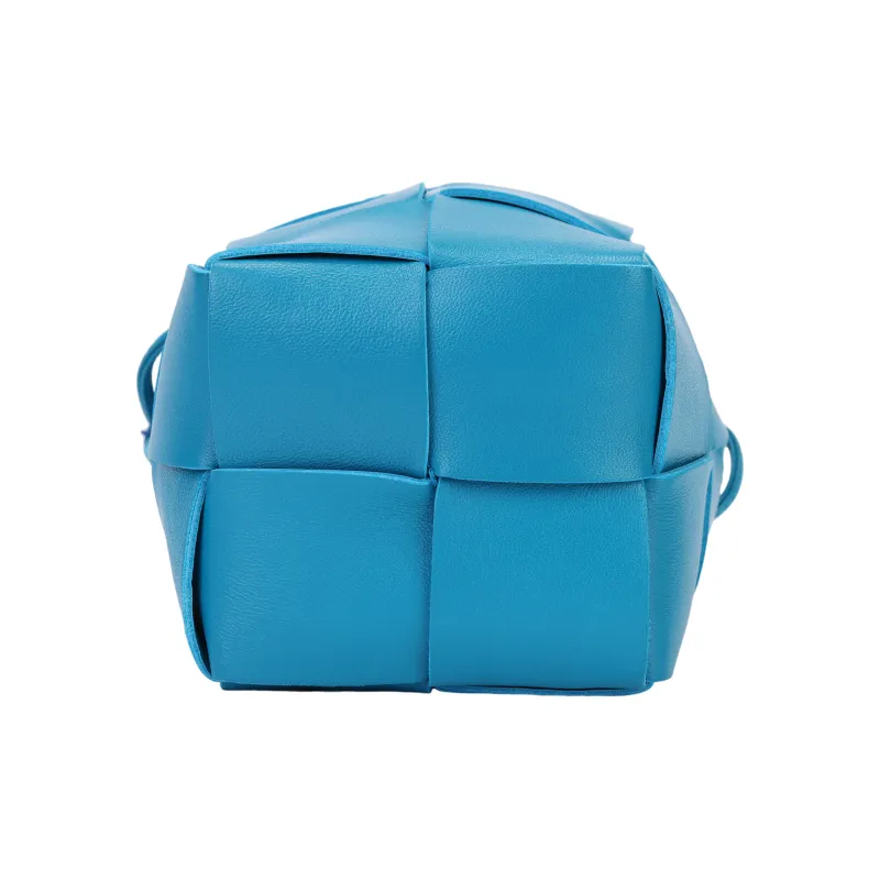 Bottega Veneta CASSETTE Sheepskin Cow Leather Patchwork Bucket Bags Shoulder Bag Crossbody Bag Mini Women's Light Blue-5