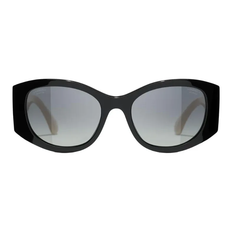 CHANEL Acetate Oval Sunglasses Unisex Black-1