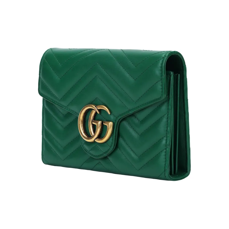 GUCCI Marmont Quilting Leather Envelope Bag Shoulder Bag Crossbody Bag Mini Women's Green-2