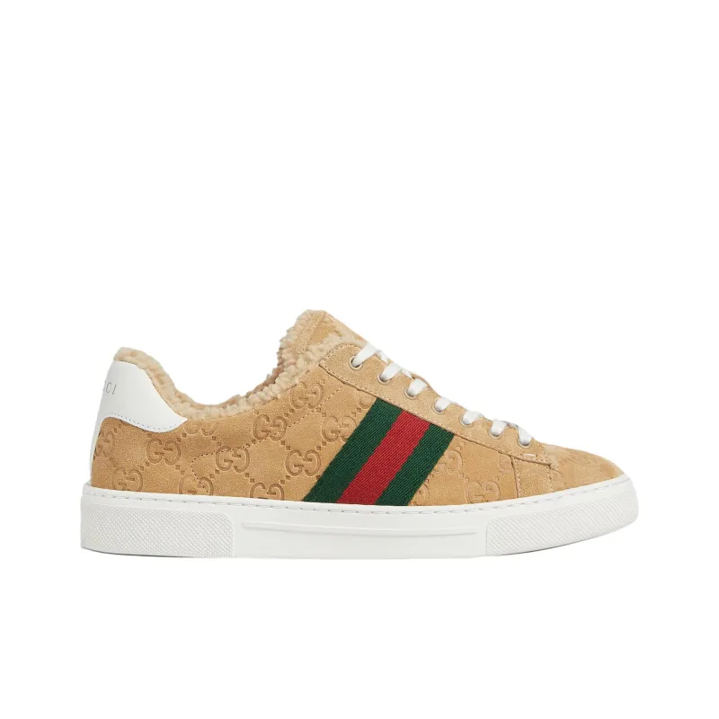 GUCCI ACE Low Top Skateboard Shoes 4.5cm Women's Beige-1