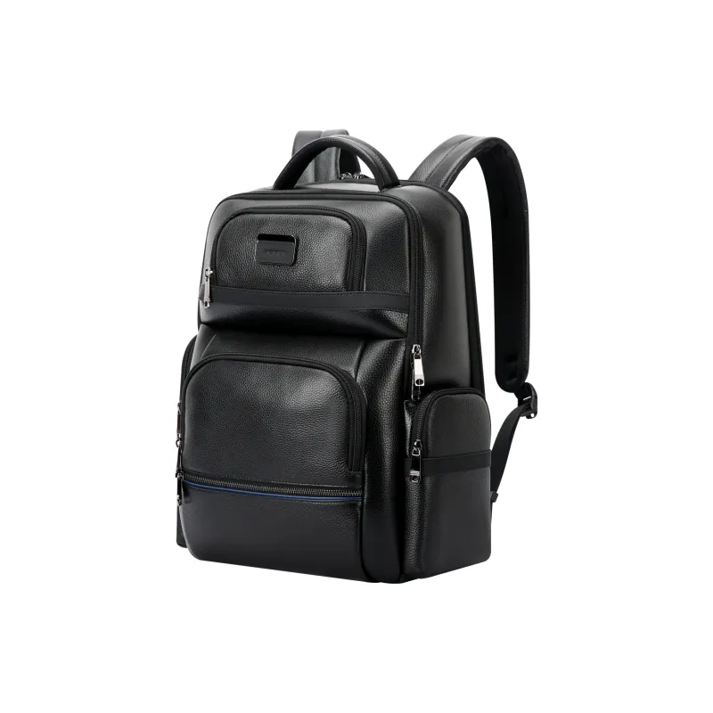 BOPAI Top Grain Cow Leather Carry Backpack Men's Black-0