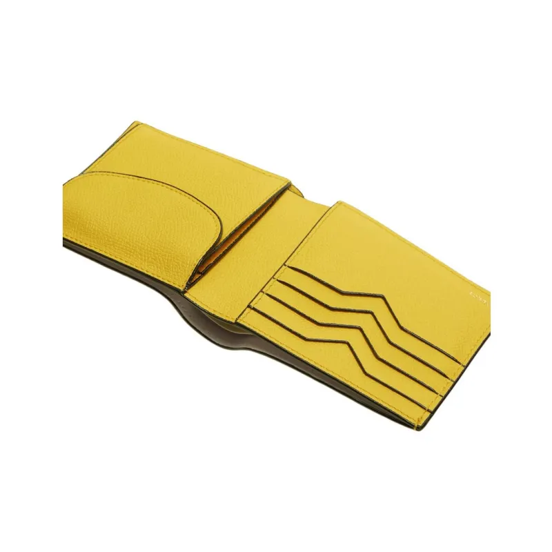 Valextra Millepunte Calfskin Coin Purse Wallet Women's Yellow-3