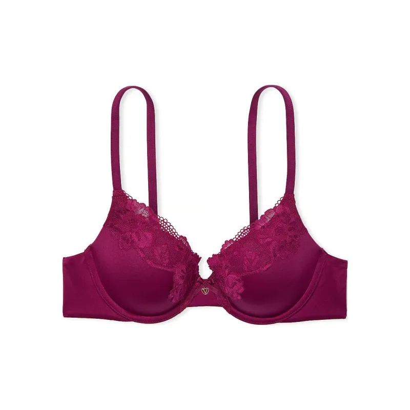Victoria's Secret Body By Perfect Shape Lace-Trim Push-Up Bra /PR Bra Women's Plum Red-0