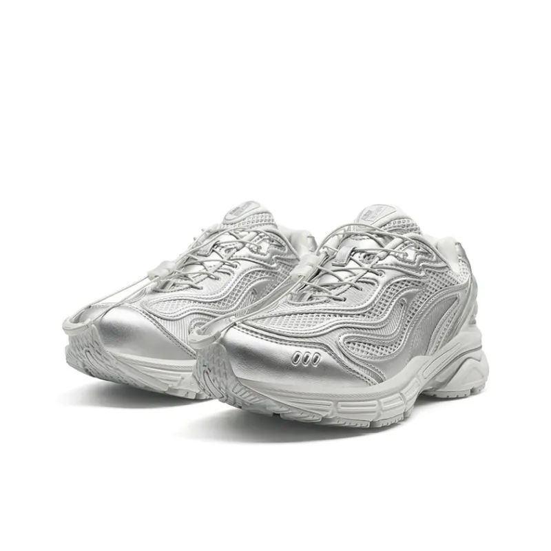 KIKS x XTEP Wind And Fire RETRO Wear-Resistant Height Increasing Low-Top Casual Shoes Women's Silver/Moonstone Gray-4