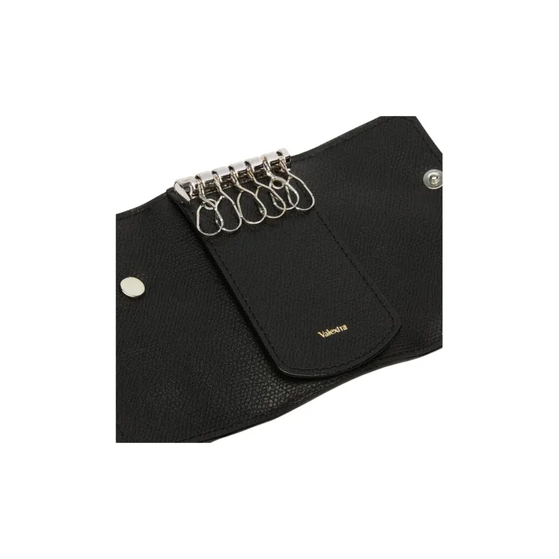 Valextra Solid Color Millepunte Calfskin Key Pouch Women's Black-2
