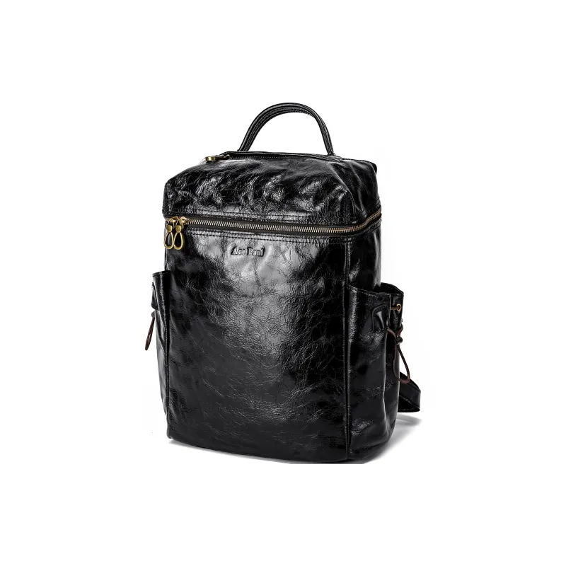 Ace Paul Top Grain Cow Leather Backpack Regular Unisex Black-1