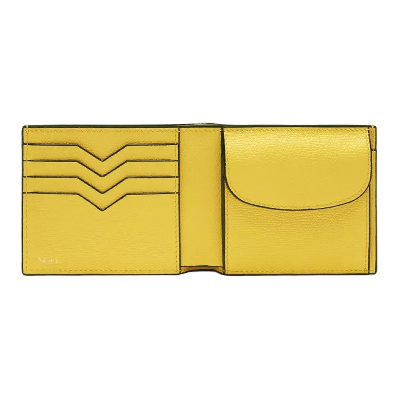 Valextra Millepunte Calfskin Coin Purse Wallet Women's Yellow-2