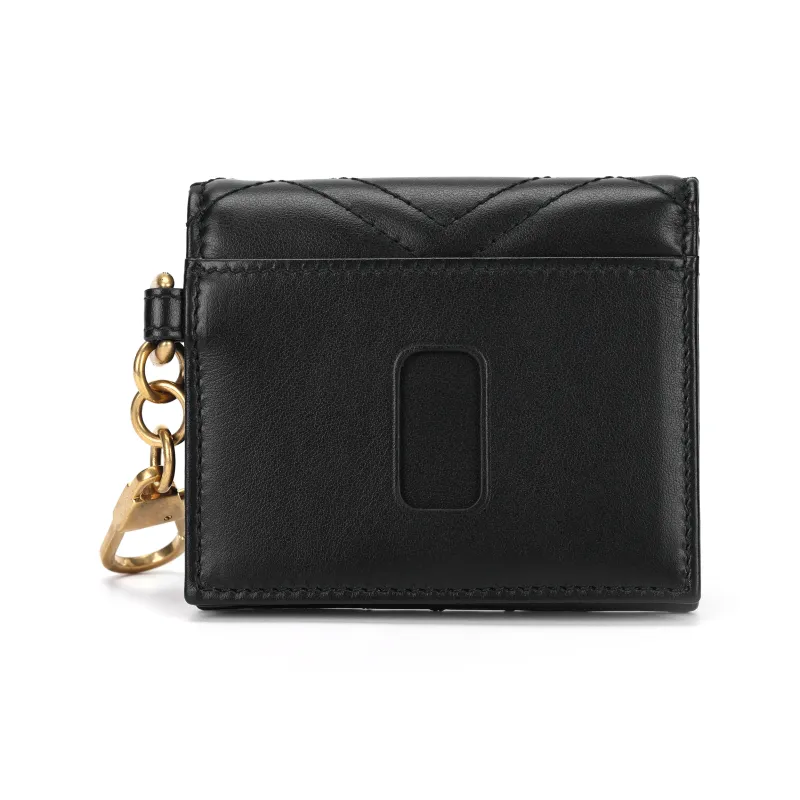 GUCCI Marmont Quilting Leather Pendant Wallet Money Clip Women's Black-4