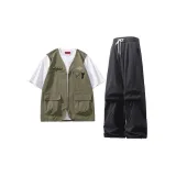 Set (army green + black pants + white T-shirt)