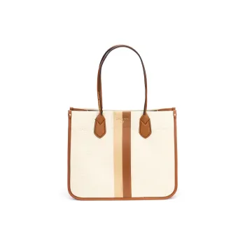 MICHAEL KORS HEIDI Cotton Tote Bag, Shopping Bag, Handbag Large Size Women's Natural Leather Brown Multicolor