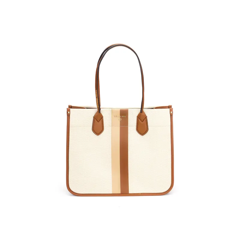 MICHAEL KORS HEIDI Cotton Tote Bag, Shopping Bag, Handbag Tubas Women's Natural Leather Brown Multicolor-0