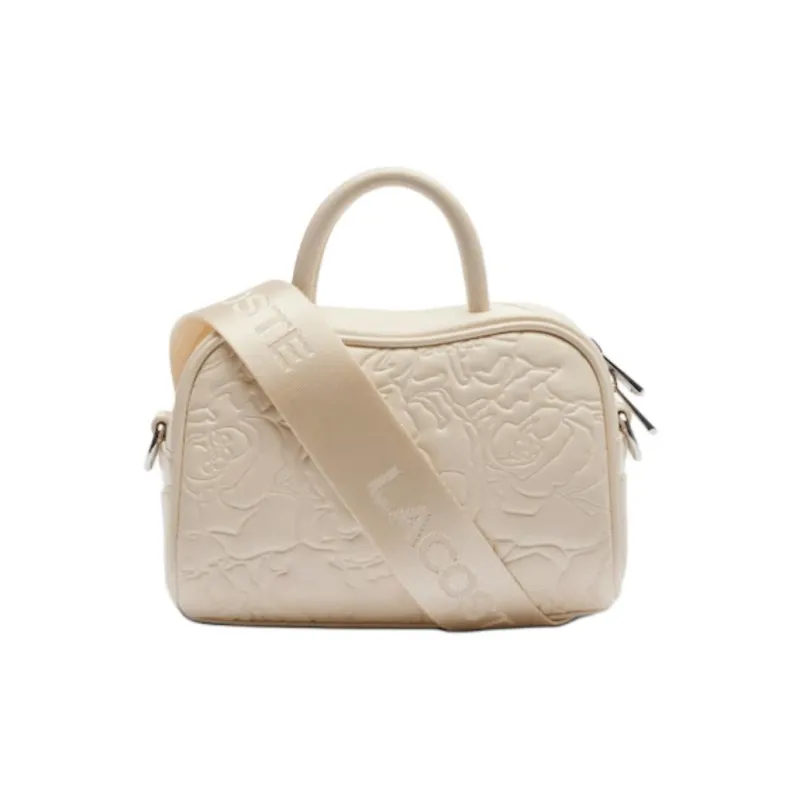LACOSTE Leather Shoulder Bag, Crossbody Bag, Handbag Mini Women's Ecru-0
