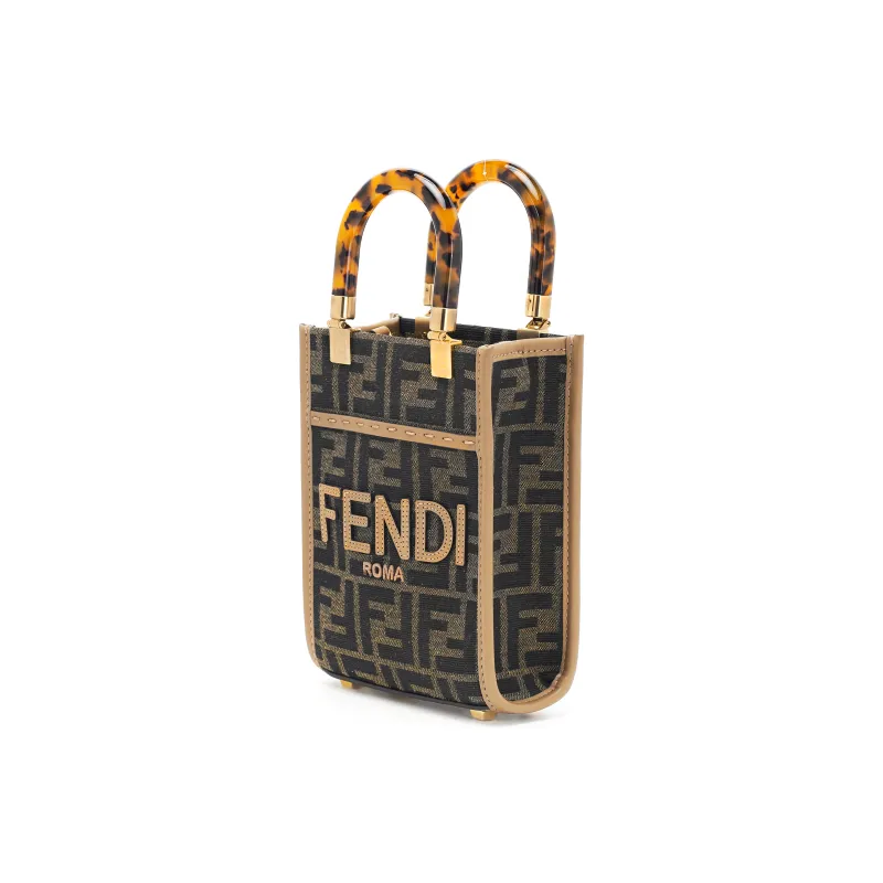 FENDI Sunshine FF Fabric Mini Tote Bag Women's Brown-2