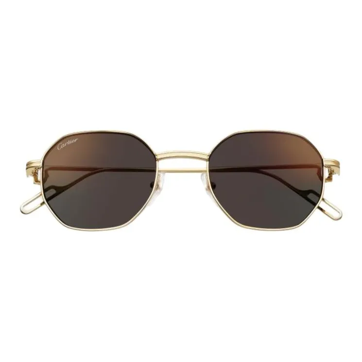 CARTIER Metal Gold Plated Round Sunglasses Unisex Gold-1