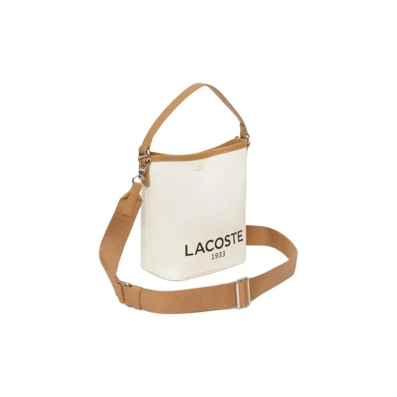 LACOSTE Cotton Bucket Bags Shoulder Bag Crossbody Bag Handbag Women's Beige & Brown-2