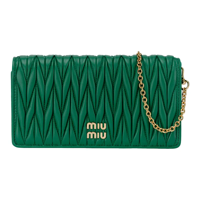 MIU MIU Matelassé Sheepskin One Shoulder Crossbody Cell Phone Pouch Women's Mango Color-0