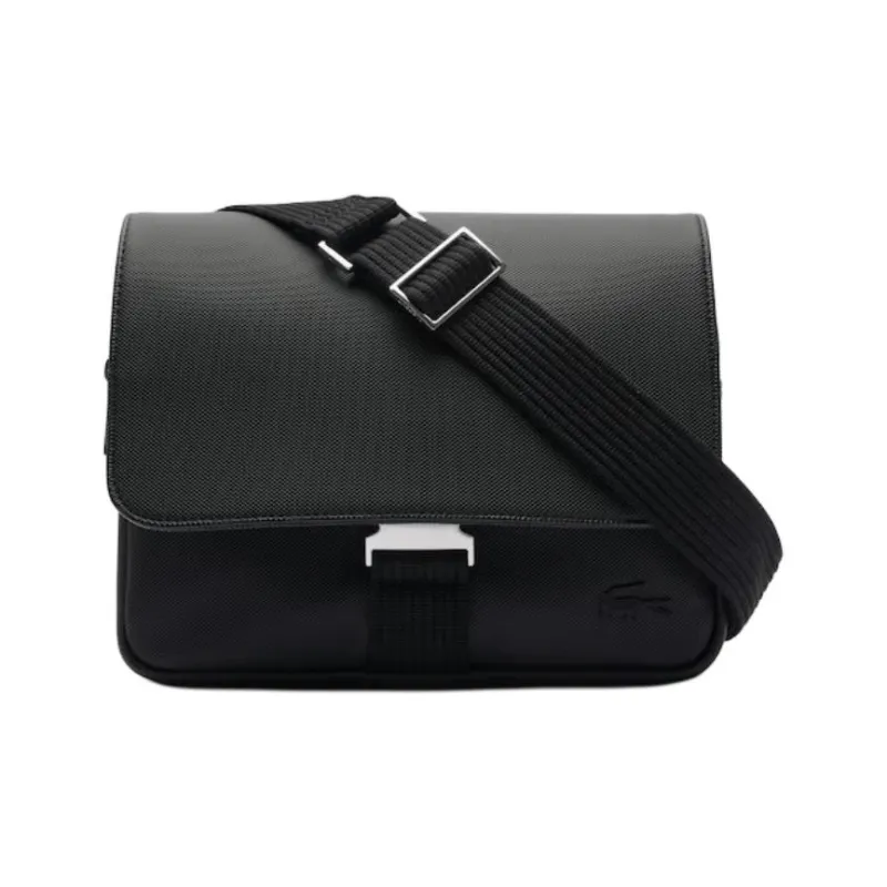 LACOSTE Polyester Messenger Bag, Shoulder Bag, Crossbody Bag Small Size Men's Black-0