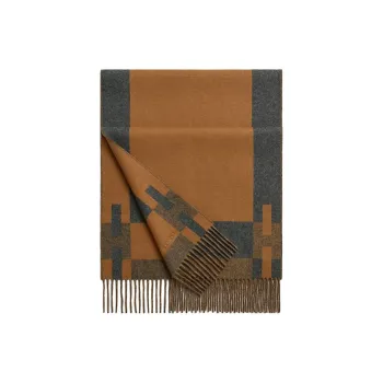 HERMES Cashmere Knit Scarves Men's Camel/Medium Gray