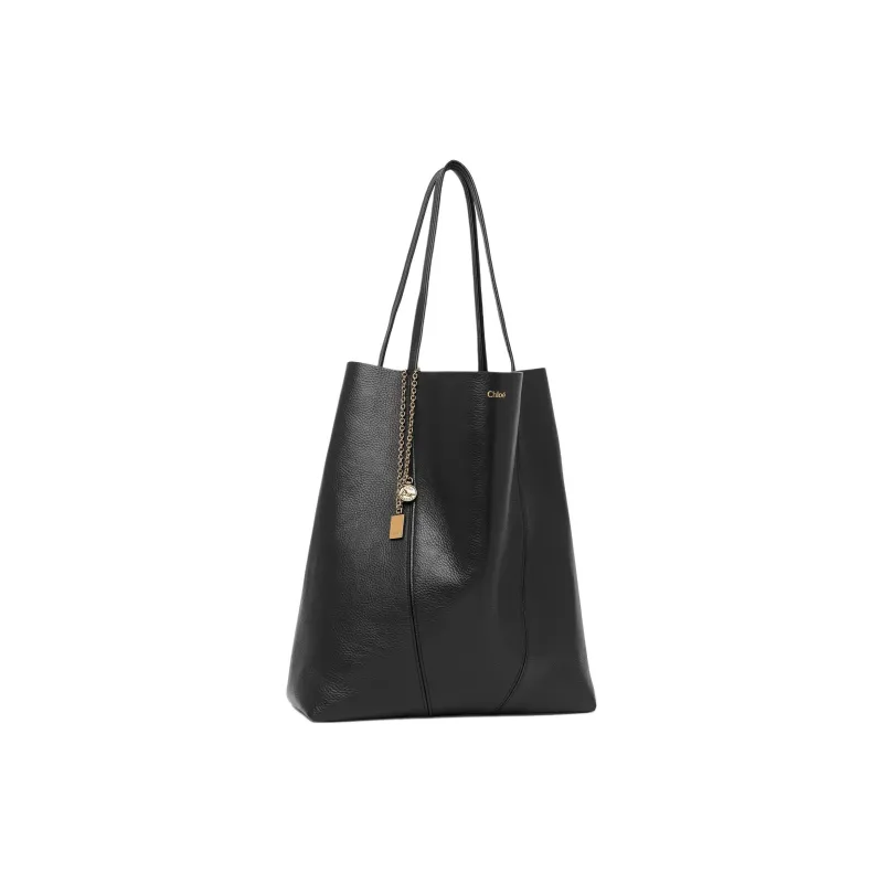 Chloe Cow Leather Tote Bag Shopping Bag Handbag Shoulder Bag Large Size Women's Black-2