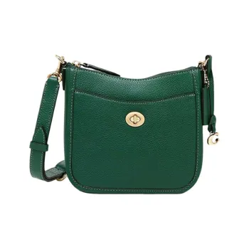 COACH Chaise Glossy Pebbled Cow Leather Shoulder Bag Crossbody Bag Small Size Women's Dark Green