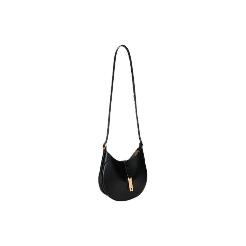 Polo Ralph Lauren Polo ID Cow Leather One Shoulder Handbag Crossbody Bag Small Size Women's Black-1