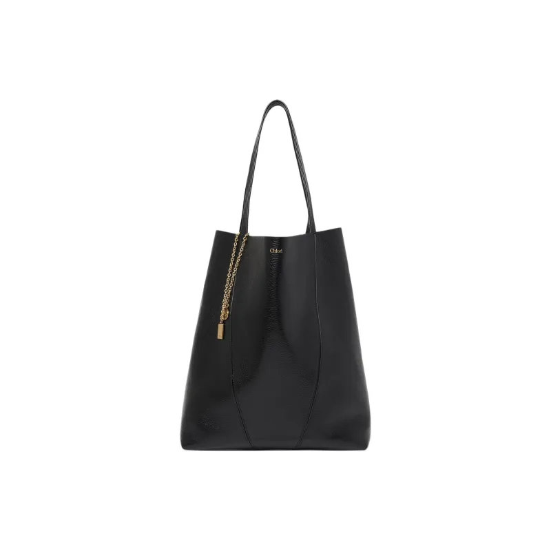 Chloe Cow Leather Tote Bag Shopping Bag Handbag Shoulder Bag Large Size Women's Black-1
